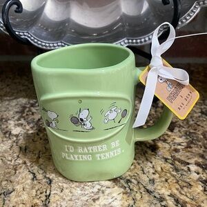 Rae Dunn Peanuts Snoopy “I’d Rather be Playing Tennis” 19.5 oz soft green mug